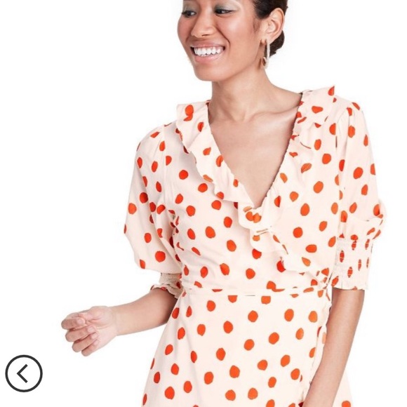 XXS RIXO Target Polka Dot Sleeve Ruffle Wrap Dress - Picture 4 of 4